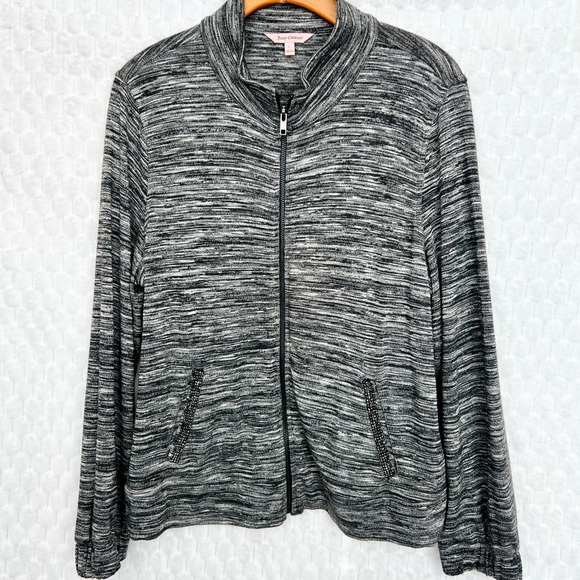 Juicy Couture Heather Gray Size Large Zip Up Sweater Women’s Jeweled Pockets - Picture 1 of 7